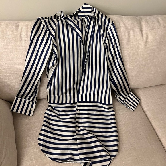 Burberry Silk Striped Button Down Dress/Tunic Length - Picture 2 of 6